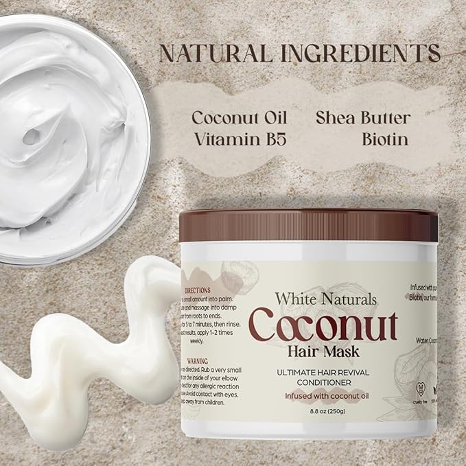 Organic Coconut Hair Mask for Hair Growth and Volume, Moisturizing and Deep Conditioning Mask For Dry Damaged Hair, Hair Tchicking Treatment Cream Mask, Fights Breakages and Split Ends
