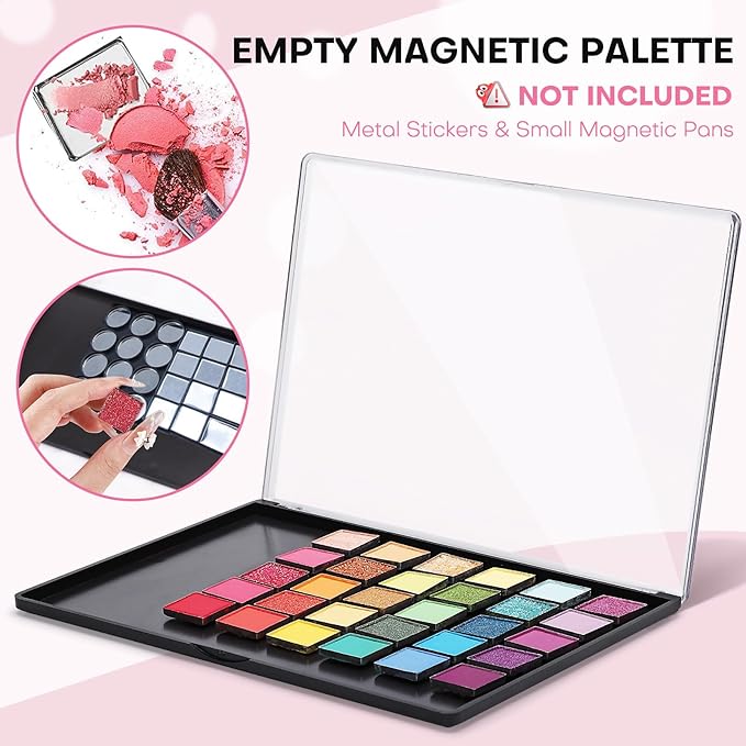 2PCS 9.25"x6.6" Large Empty Magnetic Makeup Palettes, Not Included Metal Sticker/Pans, XL Eyeshadow Pan Dispensing Storage Boxes, Compact & Portable Blush Lipstick Powder Palettes for DIY Cosmetics
