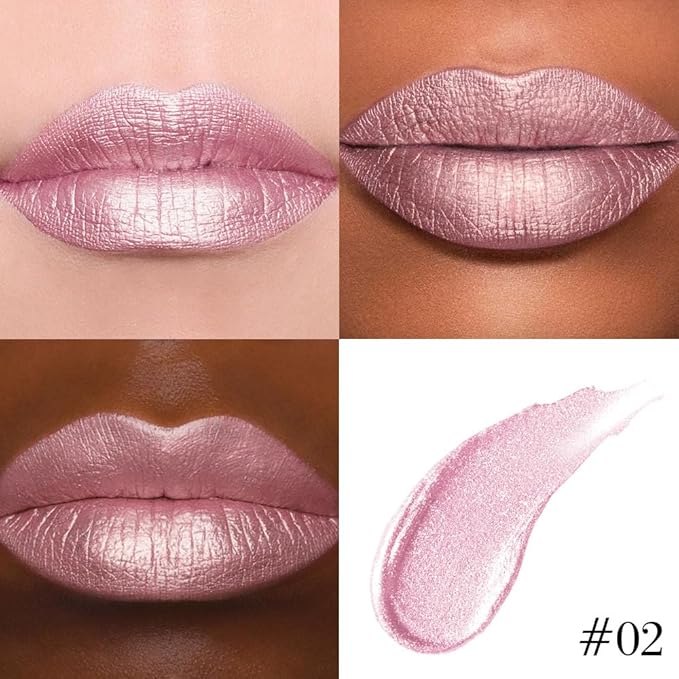 evpct Light Pink Metallic Shimmer Lip Liner and Lipstick Combo Lip Gloss Stain Set Makeup for Women Long Lasting Waterproof 24, Light Voilet Frosted Metallic Glitter Glossy Iridescent Liquid Lipstick