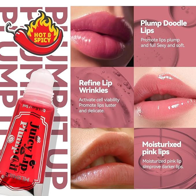 Lip Plumping Booster, Spicy Roll On Lip Plumper Gloss Lip Plumping Oil, Ultra-Hydrating & Nourishing, Lip Enhancer Lipstick, Glossy Finish Fuller Natural Lip Gloss for Women Girls (#02)
