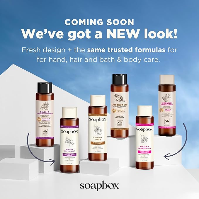 Soapbox Biotin & Superfruit Shampoo & Conditioner Set with Vegan Collagen, Aloe and Shea Butter, Pack of 2 Harsh Sulfate Free, Paraben & Silicone Free, 16 Ounces Each