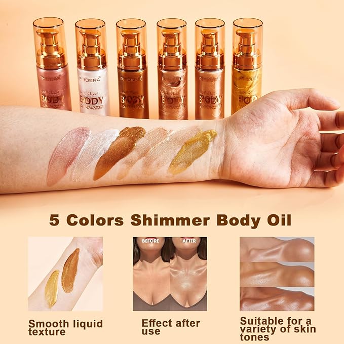 PHOERA Body Luminizer Highlighter, Waterproof Moisturizing and Glow For Face & Body, Face Body Glow Illuminator (105 Diamond Platinum)