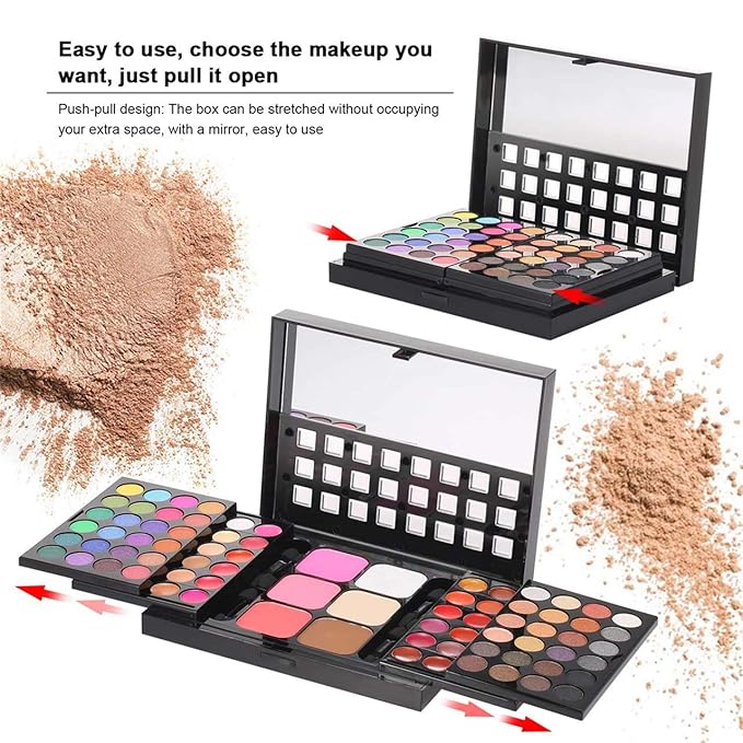 Pro Makeup Gift Set All in One Makeup Kit Cosmetic Contouring Kit 78 Colors Eyeshadow Palette with Face Blush, Lipgloss, Concealer and Eyeshadow Brushes- Ideal Holiday Gift Set