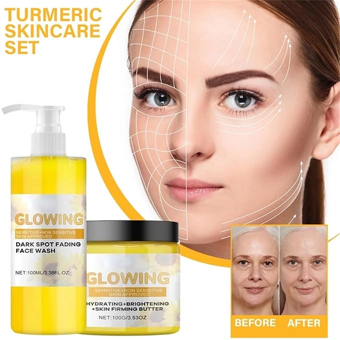 Turmeric Glow Combo Skincare Set, Turmeric Glow Face Wash Combo Set Include Glow Turmeric Face Scrub, Turmeric Facial Cleanser, Turmeric Face Cream, Moisturizer Skincare Sets for Women Men, 3PCS