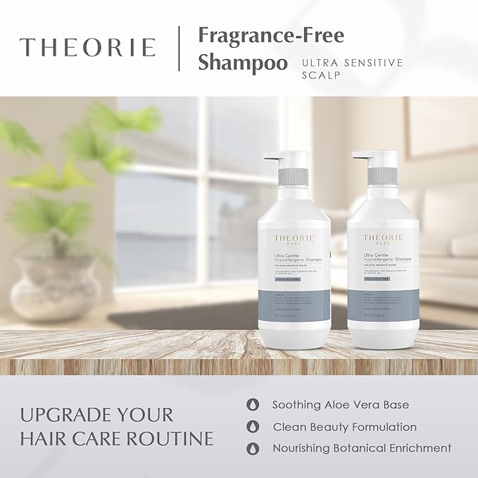 Theorie PURE Ultra Gentle Hypoallergenic Shampoo – Plant-Based & Vegan – Fragrance-Free – Designed for Delicate Scalp Care – Pump Bottle – 400mL