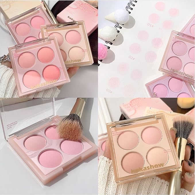 Matte Blush Powder Palette, Blending Mood Cheek, 4 Blendable Shades Korean Fairy Pink Blusher in Lightweight Smooth Powder, Vegan Makeup (Taro 2#, 1.84 ounces)