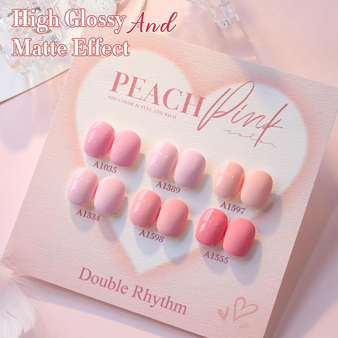 Double Rhythm 6 Pcs 15 ML Gel Polish Set Same Color Same Bottle Soak Off Gel Polish Kit Nail Art Manicure Salon DIY at Home for Women (Light Pale Peach Pink Orange Rose-T6-19)