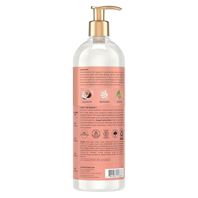 Shea Moisture Curl & Shine Conditioner Coconut & Hibiscus, for Thick, Curly Hair, to Moisturize & Soften, 24 oz