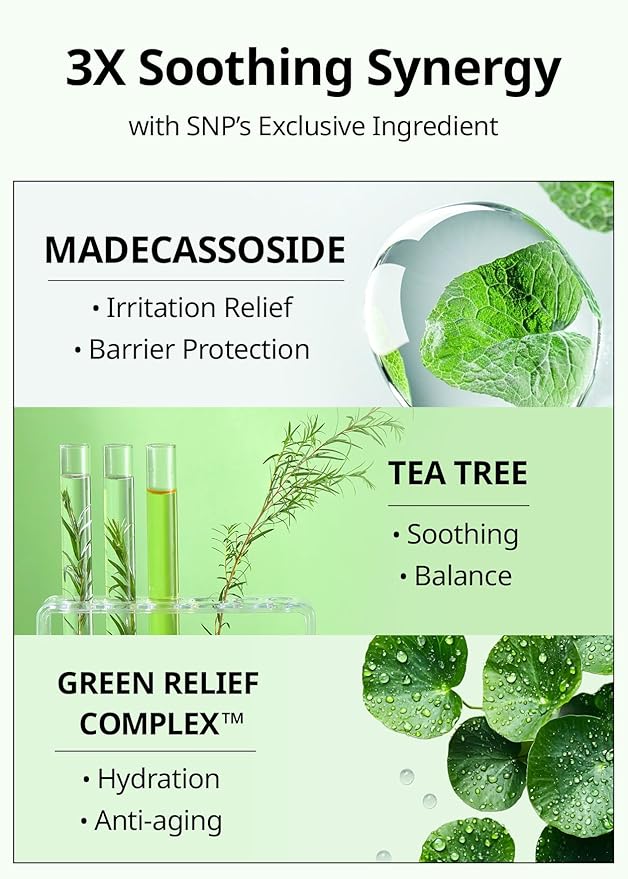 SNP Skin Return Soothing Essence Sheet Mask | Moisturizing and Hydrating for All Skin Types | Vegan Sheet Masks with Tea Tree Extract | Korean Face Masks Skincare | Facial Mask | 10 Sheets