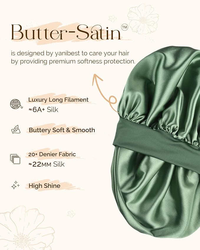 YANIBEST Silk Bonnet for Sleeping Women, Double Layer Hair Satin Bonnets with Elastic Band, Sleep Cap Curly Natural Hair