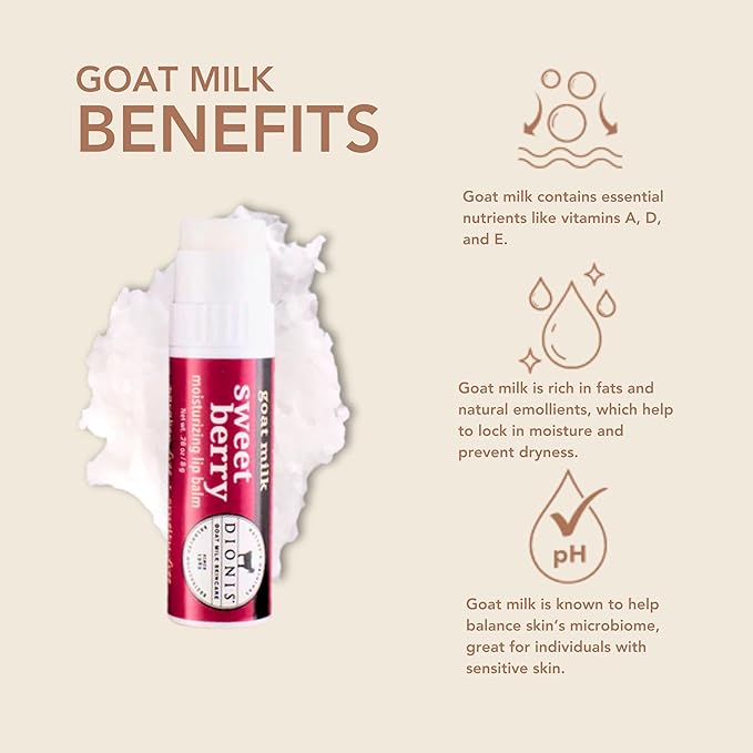 Dionis - Goat Milk Skincare Sweet Berry Scented Lip Balm - Set of 6 (0.28 oz) - Made in the USA - Cruelty-free and Paraben-free