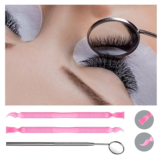 Libeauty Pink Eyelash Lift Tool, Lash Extension Supplies Metal Makeup Mirror, Lash Lifting Applicator Brush Needle for Salon or Home Use