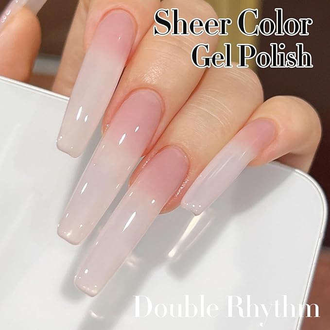 Double Rhythm Translucent Gel Polish Sheer Neutral Natural Light Milky Same Color Same Bottle 15ML Jelly Nail Polish Nail Art DIY at Home (Milky Pink-A1377)