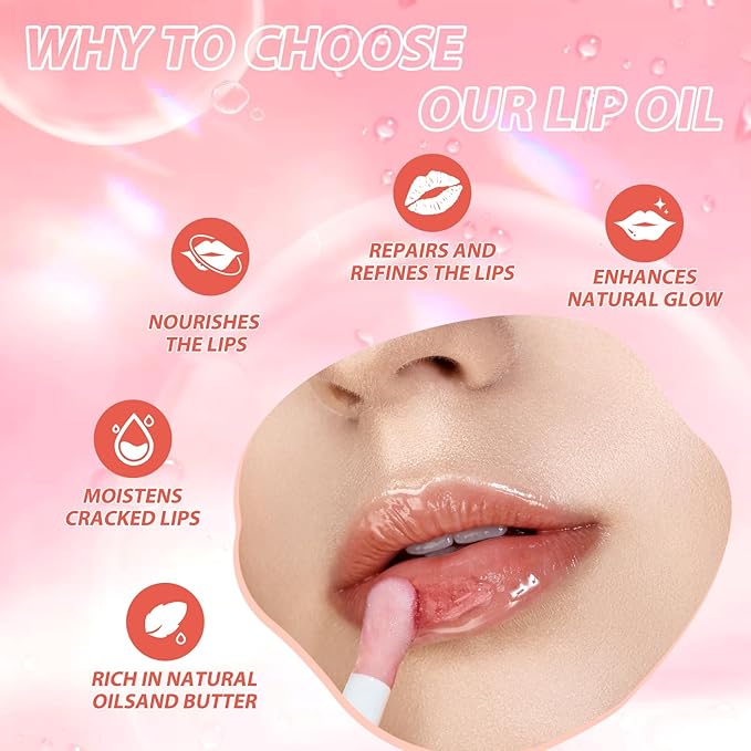 LANGMANNI Moisturizing Lip Oil,No-Sticky Lip Gloss Lip Balm Lip Care,Fruit Flavoured Lip Oil For Dry Lip's Moisturizing Hydrating And Nourishing ((Raspberry+Coco))