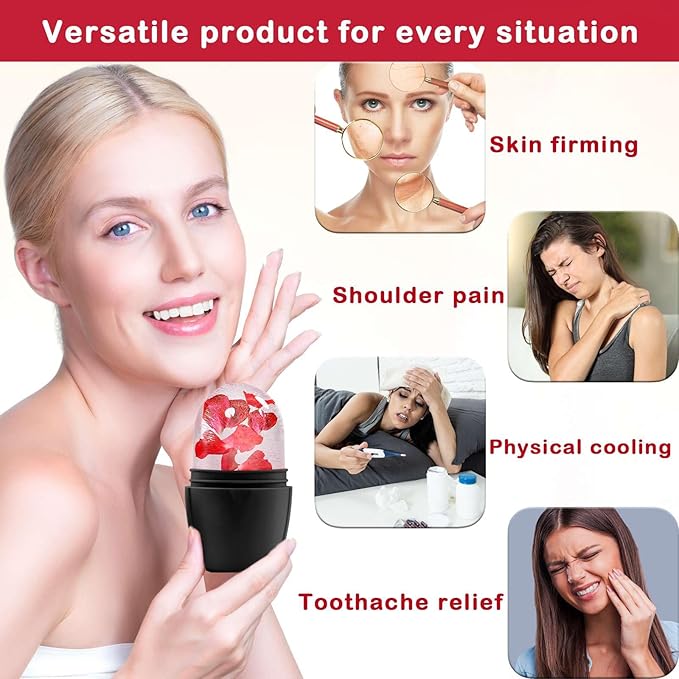 XHJRI Ice Face Roller Massager,Ice Cube Roller for Face, Eyes and Neck Naturally Conditioning and Skin Care,De-Puff Eye Bags,Reduce Migraine Pain,Reusable Massage Silicone Ice Mold (New Black)