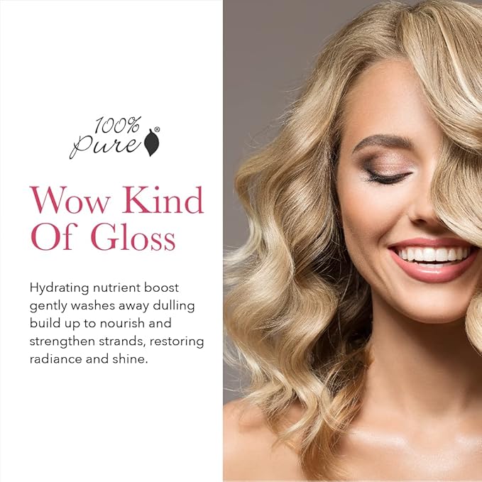 100% PURE Glossy Locks Glossing Shampoo Hair Wash Detox & Hydrate Shine Boosting Dry Dull Damaged Strands Avocado Butter & Seaweed Collagen Natural Care for Women & Men Vegan - 13.5 Fl Oz