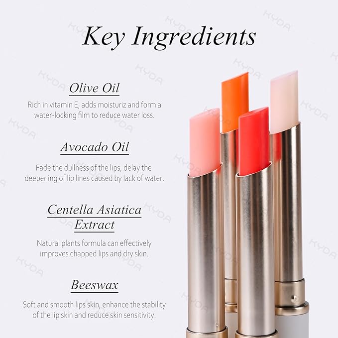 KYDA PH-Activated Lip and Cheek Stain, PH Color Changing Formula for Lasting Custom Lip Color, Keep Lips Soft and Moisturizing with Avocado Oil, Multiuse Color Balm, WHITE