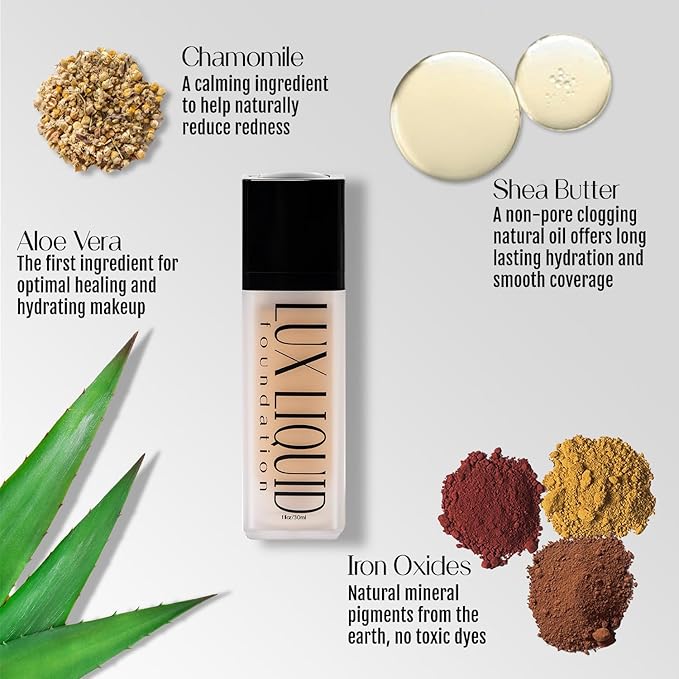 Organic Aloe-Based LUX Liquid Foundation, Natural Vegan Gluten-Free Made in USA, Cappuccino