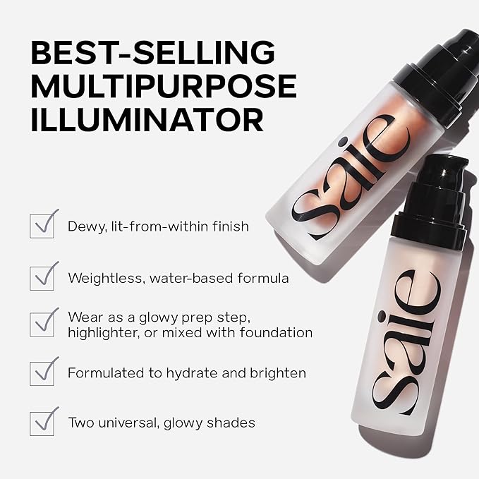 Saie Glowy Super Gel - Hydrating Makeup Primer and Illuminating Glow Serum Enriched with Vitamin C and Squalane Oil - All-Over Liquid Highlighter Makeup for Instant Glass Skin - Starglow (1 oz)