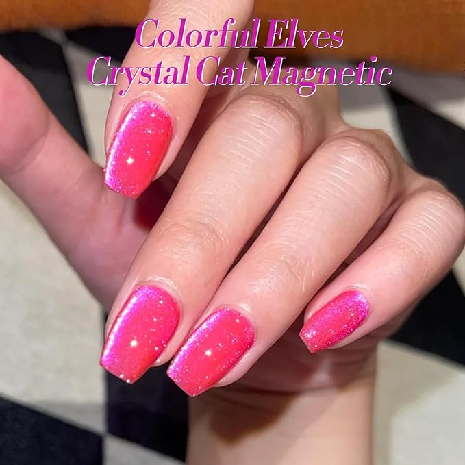 Born Pretty Cat Magnetic Eye Gel Nail Polish Spring Summer Neon Shimmer Glitter Holographic Cat Magnetic Eye Gel Crystal Glass Cat Magnetic Gel Polish Nail Art Manicure DIY at Home 6PCS