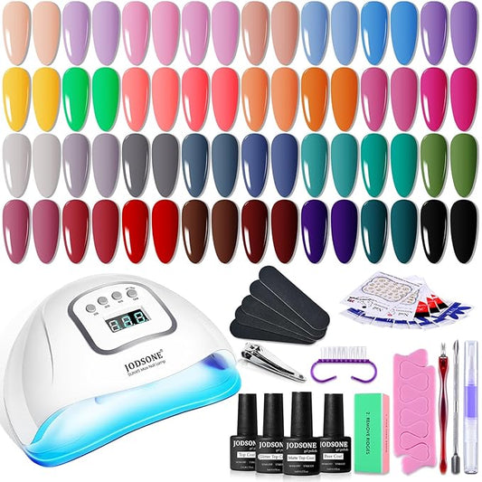 JODSONE Gel Nail Polish Kit with U V Light 32 Color Soak Off Base&Top Glitter Coat Gel Polish for DIY Manicure Lovers
