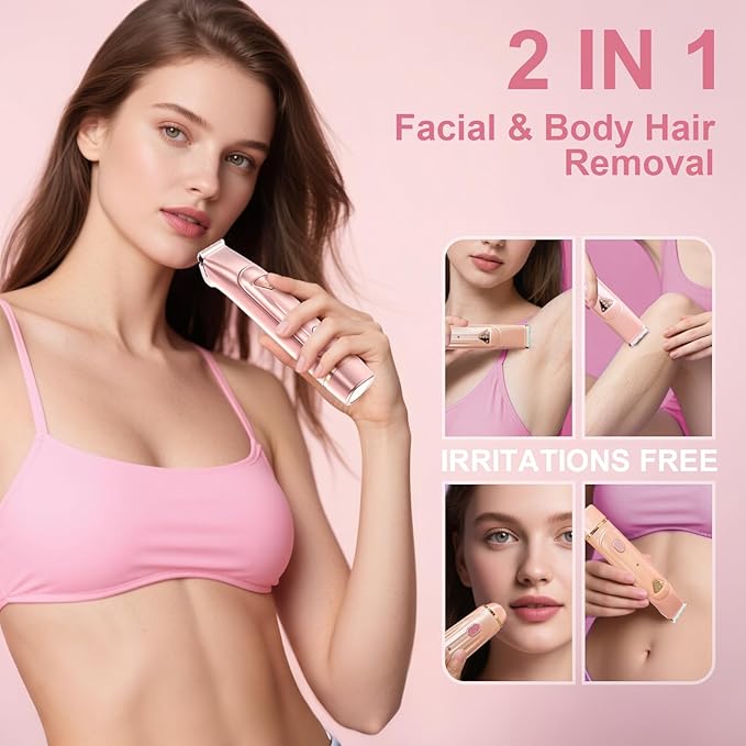 Electric Bikini Trimmer for Women - Dermave Bikini Shaver, Waterproof Dual Head Shaver (Pink)