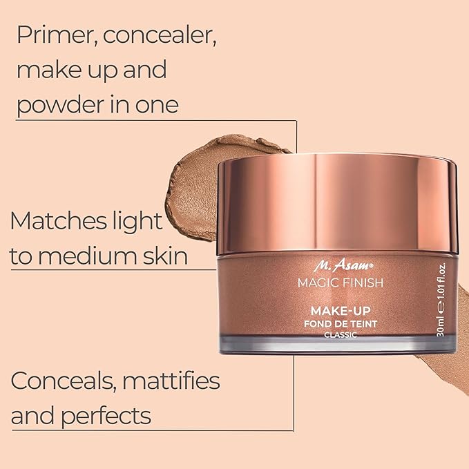 M. Asam MAGIC FINISH Gift Set With XXL Make Up Mousse (1.69 Fl Oz) 4in1 Primer, Foundation, Concealer & Powder + Mascara (0.33 Fl Oz) For XXL Volume & Intense Color With Exclusive Make Up Bag (1pc.)