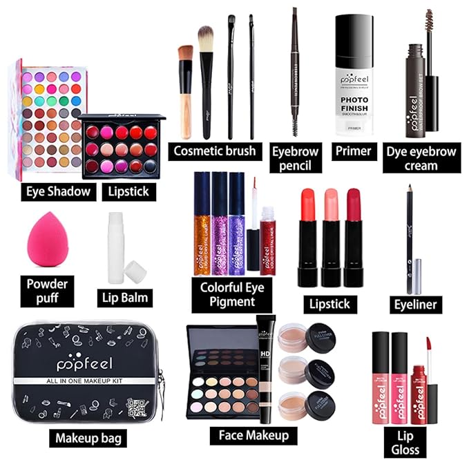 Pure Vie All-in-One Holiday Gift Makeup Set Cosmetic Essential Starter Bundle Include Eyeshadow Palette Lipstick Concealer Blush Mascara Foundation Face Powder - Makeup Kit for Women Full Kit