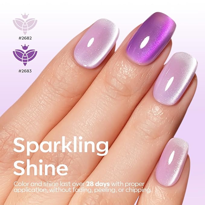 modelones Cat Eye Gel Nail Polish, 6 Colors Purple Pink Glitter Gel Polish Set with Magnet Sparkle Galaxy Series Nail Polish Kit Soak Off Led Nail Art Manicure Salon DIY Gifts