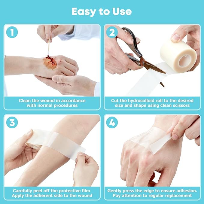 LIFARA Hydrocolloid Roll for Wound Care - Cut-to-Size, Extra Large Hydrocolloid Patch Bandages with Self-Adhesive, Ultra Absorbent, Flexible & Waterproof, First Aid Kit Essential (2in*16ft)