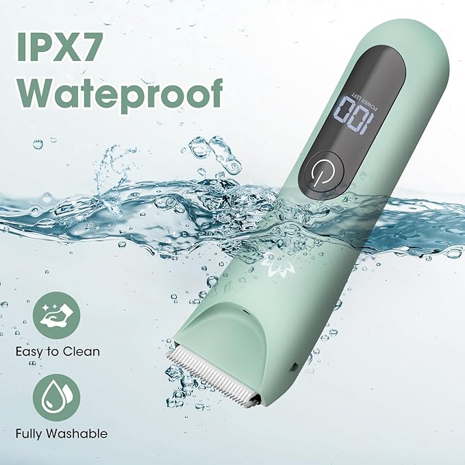 Bikini Trimmer for Women, Painless Pubic Hair Trimmer for Armpit Leg Arm Body Private Area,Rechargeable Womens Electric Razors Shaver LED Light Ceramic Blade IPX7 Waterproof Wet/Dry LCD Display,Green
