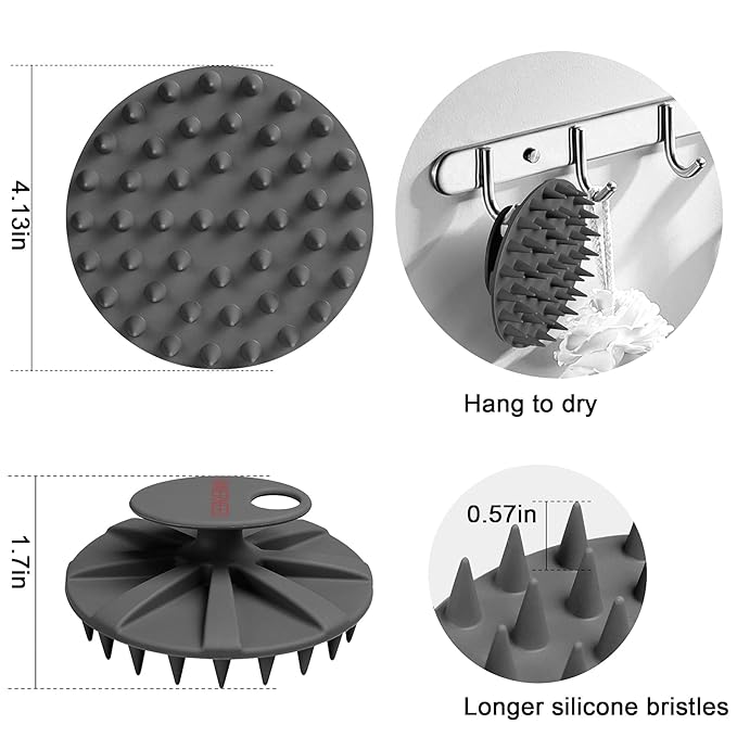 INNERNEED Scalp Massager Shampoo Brush, Wet & Dry Manual Scalp Care Head Scrubber Hair Washing, Soft Silicone Bristles, for Hair Growth, Dandruff Removal (Black+Pink)