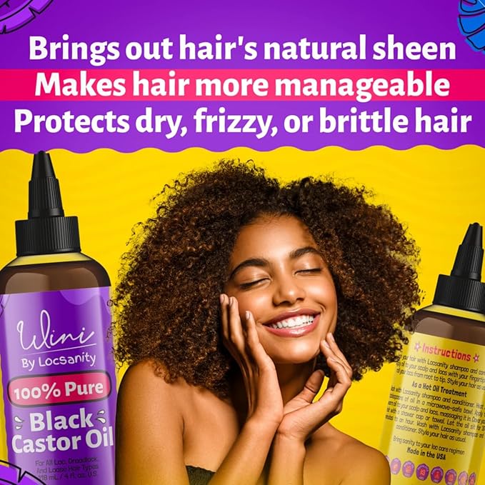 Locsanity Wini Pure 100% Cold Pressed Jamaican Black Castor Oil For Hair and Skin, 4 Fl Oz