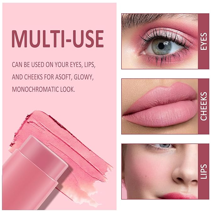 Cream Blush Makeup,Buildable Blush Stick for Cheeks,Matte Finish,Long Wear,Easy Application,Lightweight Multi Stick