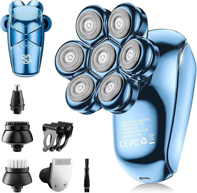 Head Shavers for Bald Men: 5-in-1 Electric Razor - IPX7 Waterproof Shaving Grooming Kit for Balder - Turbo Speed & Precision Blades (Dark Blue)
