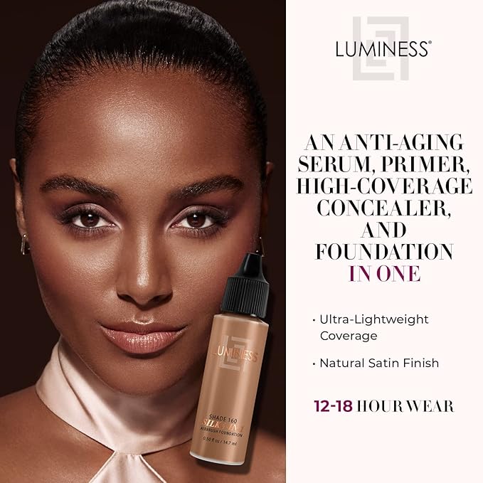 Luminess Air Silk 4-In-1 Airbrush Foundation- Foundation, Shade 160 (.5 Fl Oz) - Sheer to Medium Coverage - Anti-Aging Formula Hydrates and Moisturizes - Professional Makeup Kit for Cordless Air Brush