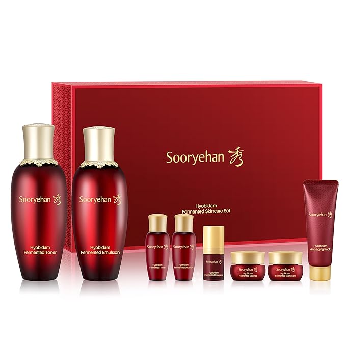 Sooryehan Hyobidam Fermented Skincare Gift Set (13.53fl oz) - Premium Korean Skin Care for Intense Hydration, Elasticity. Ginseng, Snow Fungus.