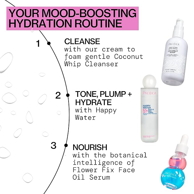 Pacifica Happy Water Hydrating Facial Toner Mist – Vegan Ceramides, Hyaluronic Acid & Electrolytes, Refreshing & Calming for Balanced Skin, Clean Beauty, Vegan, Cruelty-Free, All Skin Types, 4 oz