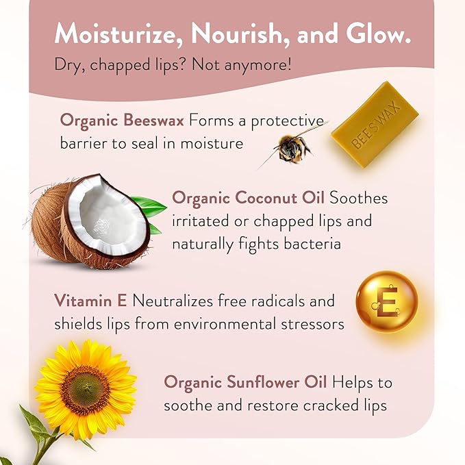 Moroccan Magic Organic Pure Coconut Lip Balm 3 Pack | Ultra-Hydrating Argan & Essential Oil Lip Moisturizer + Vitamin E | Natural Chapsticks for Dry Lips | Smooth, Non-Toxic | Organic Lip Balm Set