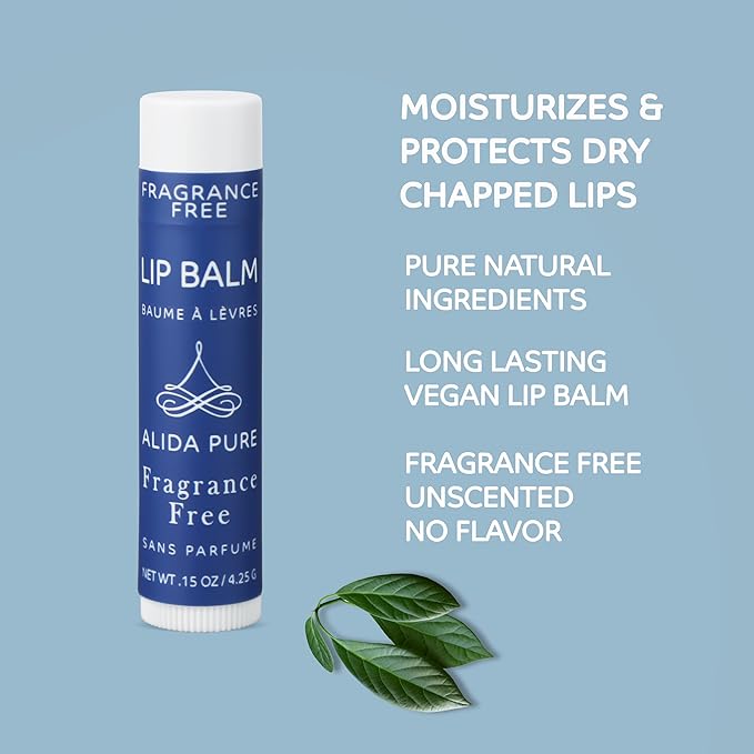 Fragrance Free Lip Balm, Vegan Lip Balm Set, Unscented, No Flavor, Beeswax Free, Organic Jojoba Oil, Avocado Oil, Vitamin E, Natural Moisturizer for Dry, Chapped, or Cracked Lips 5 Tube Set