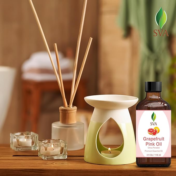 SVA Grapefruit Essential Oil Pink – 4 Fl Oz – 100% Natural Grapefruit Oil - for Diffuser, Hair Care, Face, Skin Care, Aromatherapy, Scalp and Body Massage, Soap and Candle Making - with Dropper