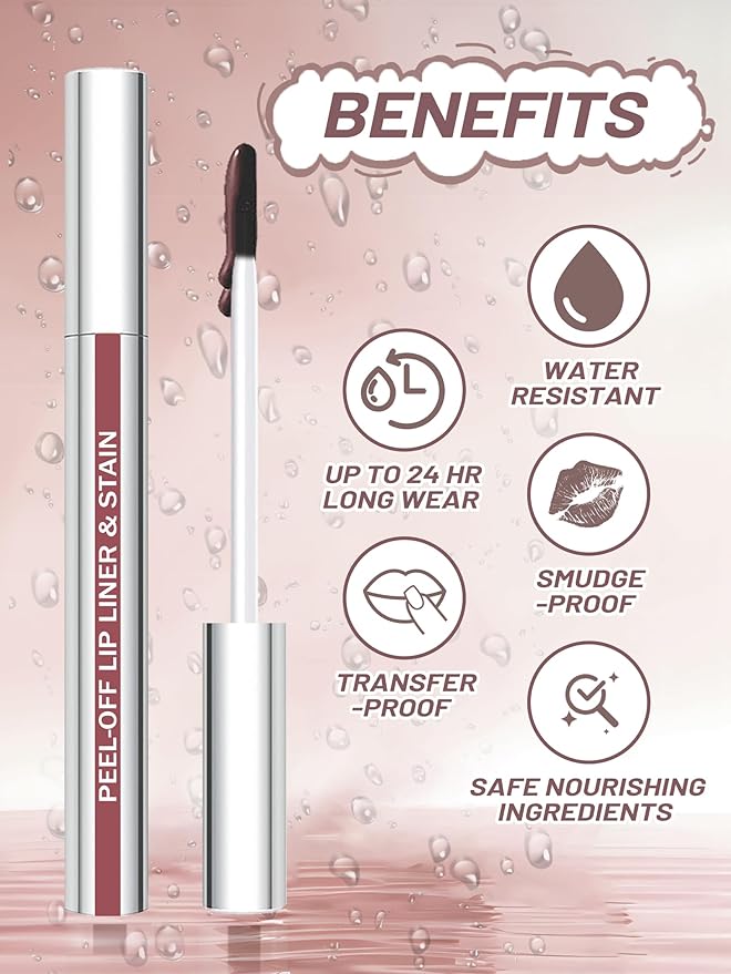 Lip Stain Peel Off Lip Liner Stain with Tweezer, Long Lasting Matte Lip Tint Tattoo, Highly Pigmented Color Lip Makeup, Waterproof Lipstick, Transfer-proof Lipstain for Women, Nude Pink