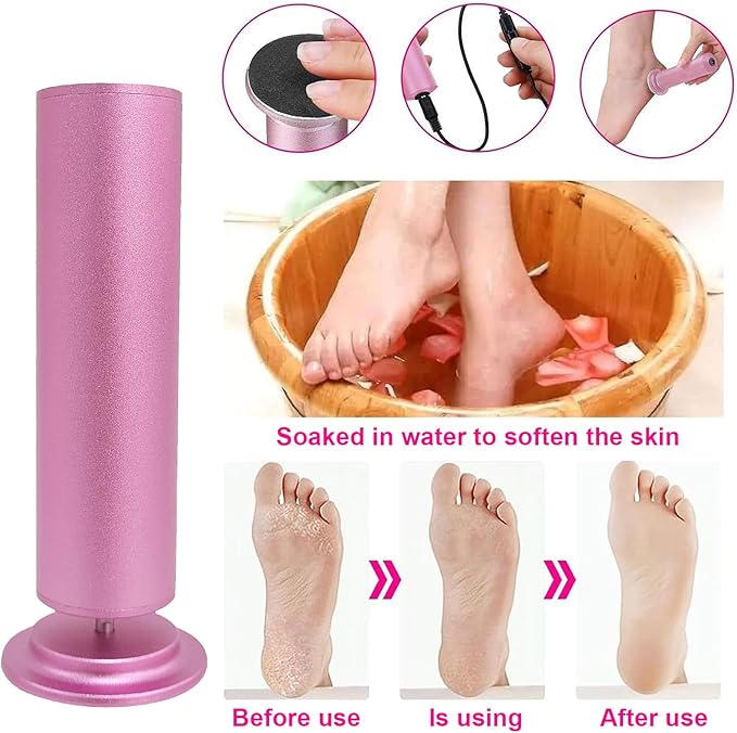 Electric Foot Callus Remover, Adjustable Foot Speed, Professional Foot Repair Tool, Equipped with 60 Pieces of Sandpaper, Suitable for Men and Women with Dead Skin calluses, Dry and Cracked, Pink