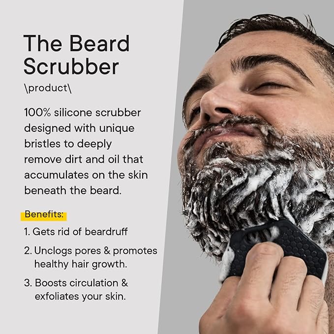 TOOLETRIES Beard Scrubber - Silicone Beard Brush & Exfoliator for Men, Deep Cleans & Unclogs Pores, Ergonomic Handle Design, Removes Beardruff - Charcoal