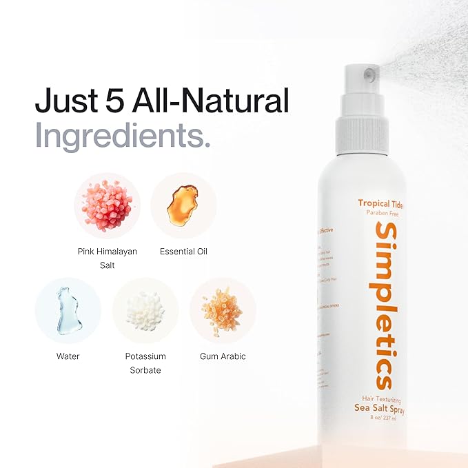 Himalayan Sea Salt Spray for Straight & Wavy Hair - All Natural, 5 Ingredient, Texturizing & Volumizing Product - Vanilla Scented - Adds Volume, Texture, Beach Look to Men & Women, 237ml...
