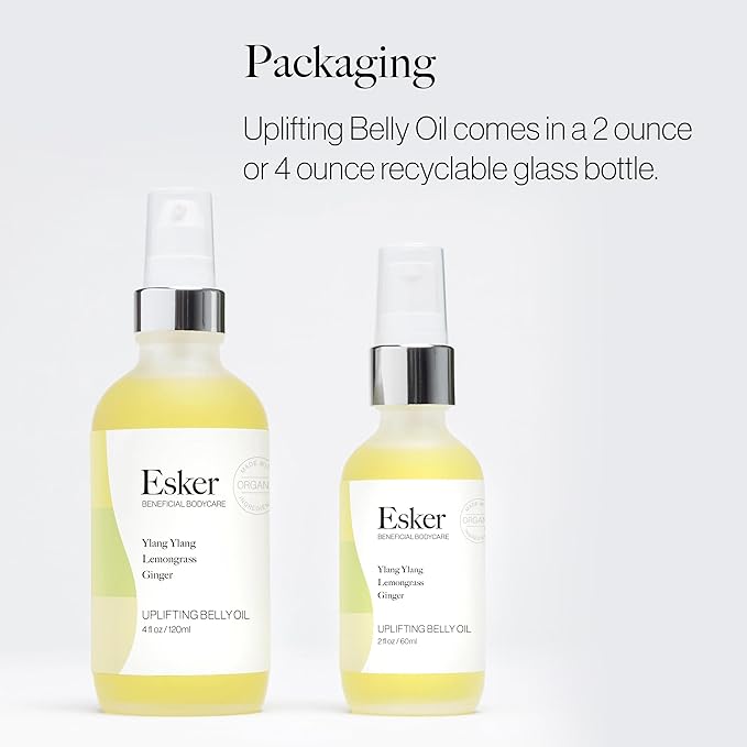 ESKER Natural Uplifting Belly Oil | (2.0oz) | Plant-Based Formulated with Antioxidants Promoting Deep Hydration and Cell Regeneration | Skin Stays Nourished and Resilient During Pregnancy
