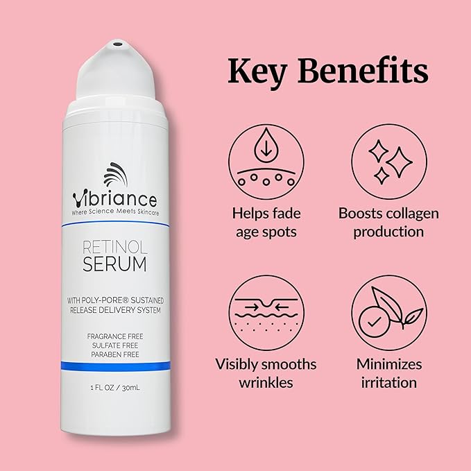 Vibriance Retinol Serum for Face - Reduces Appearance of Deep Wrinkles and Large Pores, Enhances Tone, Improves Complexion - Sensitive, Mature Skin Night Cream - 1 fl oz