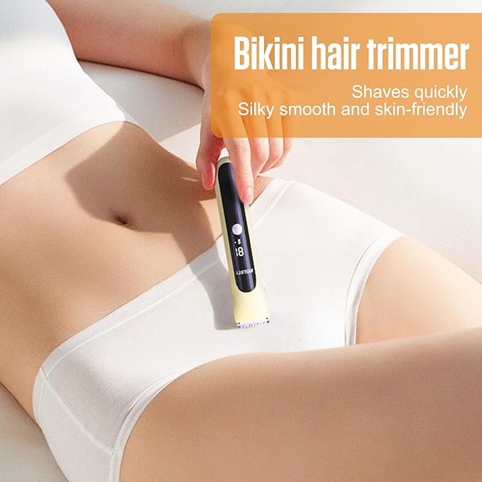 2 in 1 Bikini Trimmer for Women Dual Head Electric Shaver with LED Display,IPX7 Waterproof Wet & Dry, Painless Shaver for Underarm Leg Arm Body Face Private Area Khaki