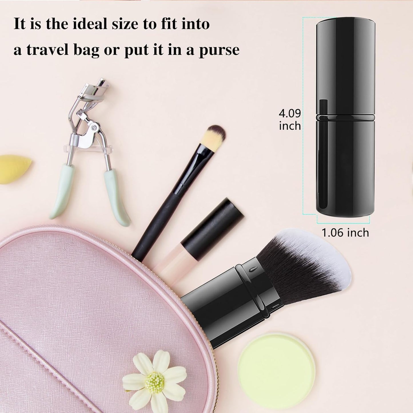 Falliny Retractable Makeup Brush, Angled Kabuki Powder Foundation Sunscreen Makeup Brush, Travel Face Blush Brush with Cover for Blush, Bronzer, Buffing, Concealer, Highlighter,Powder Cosmetics