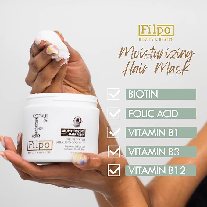 FILPO Coconut Milk Hair Mask - Deep Conditioning with Coconut Oil and Argan Oil for Dry, Damaged, Curly Hair Growth & Sulfate Free Hair Care